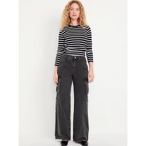 Old Navy Mid-Rise Baggy Wide Leg Cargo Jean Black Wash Y2K‎ Inspired Size 4